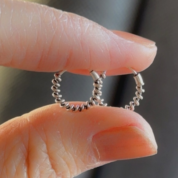 Sterling Silver Twist Bali Hoop Earrings 12mm - Picture 3 of 8